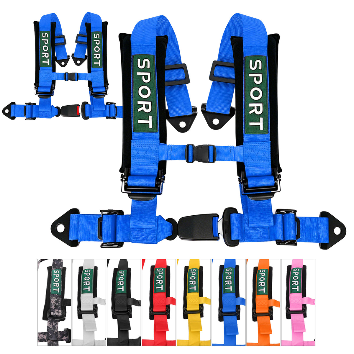 4 Point Racing Harness, 2 Inch Nylon Straps, Quick Release, 9 Colors