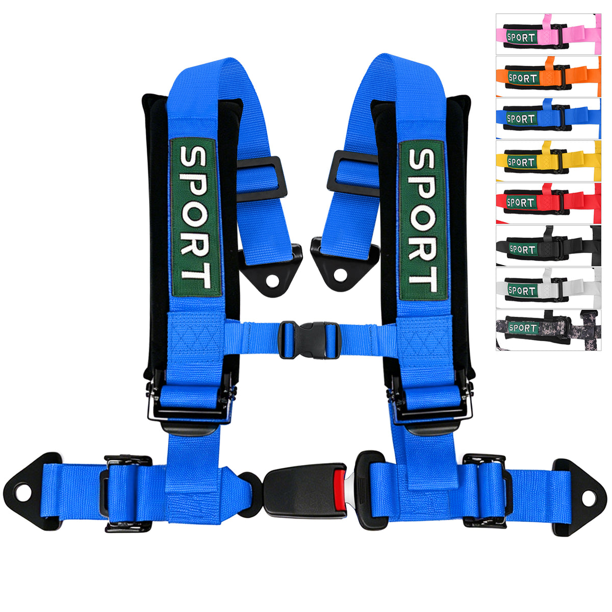4 Point Racing Harness, 2 Inch Nylon Straps, Quick Release, 9 Colors