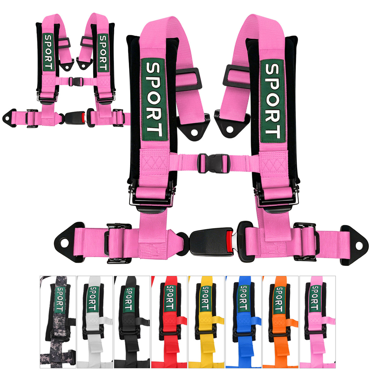 4 Point Racing Harness, 2 Inch Nylon Straps, Quick Release, 9 Colors