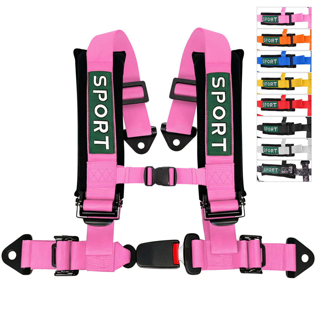 4 Point Racing Harness, 2 Inch Nylon Straps, Quick Release, 9 Colors