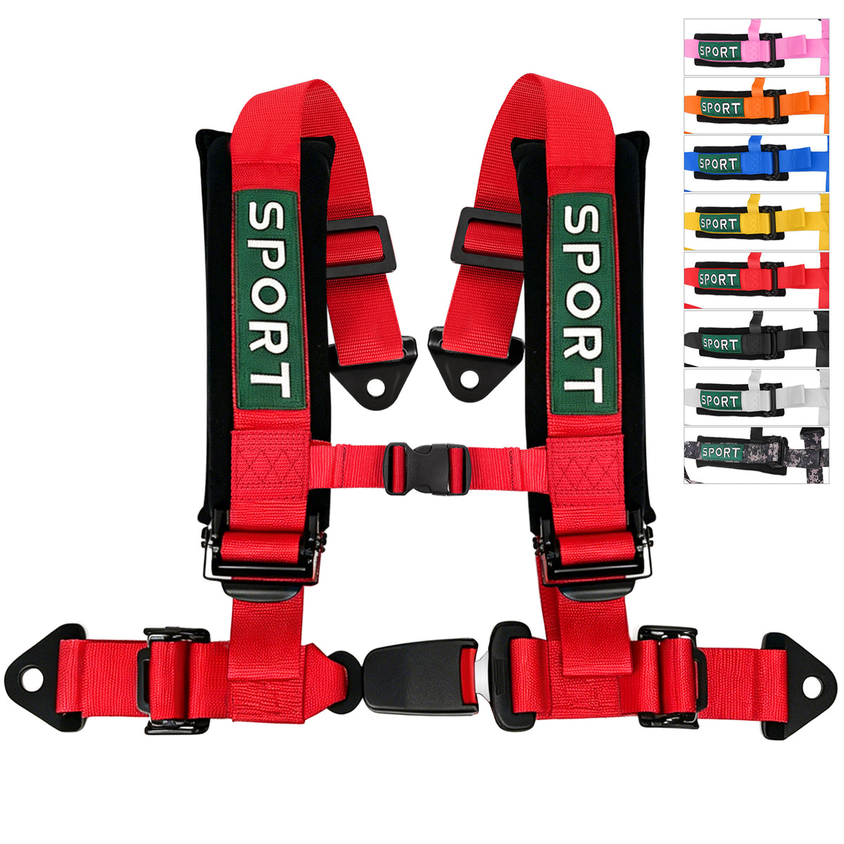 4 Point Racing Harness, 2 Inch Nylon Straps, Quick Release, 9 Colors