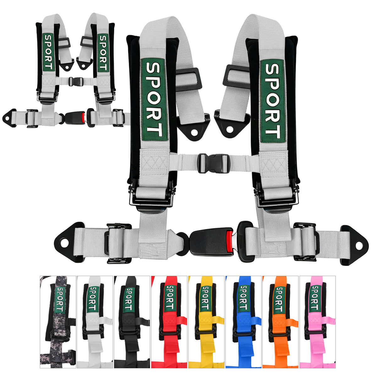 4 Point Racing Harness, 2 Inch Nylon Straps, Quick Release, 9 Colors
