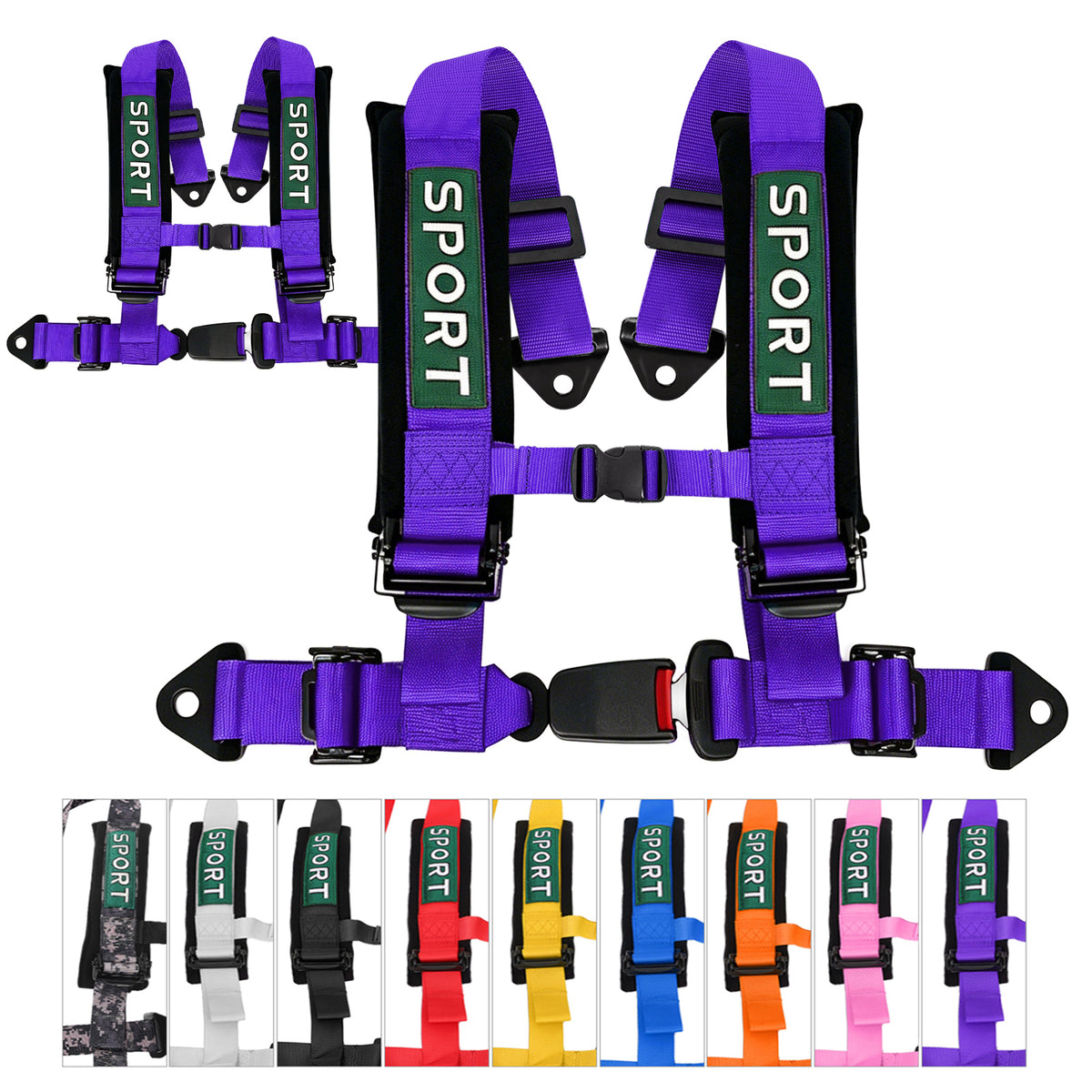 4 Point Racing Harness, 2 Inch Nylon Straps, Quick Release, 9 Colors