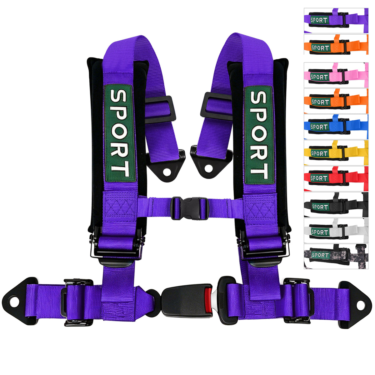4 Point Racing Harness, 2 Inch Nylon Straps, Quick Release, 9 Colors