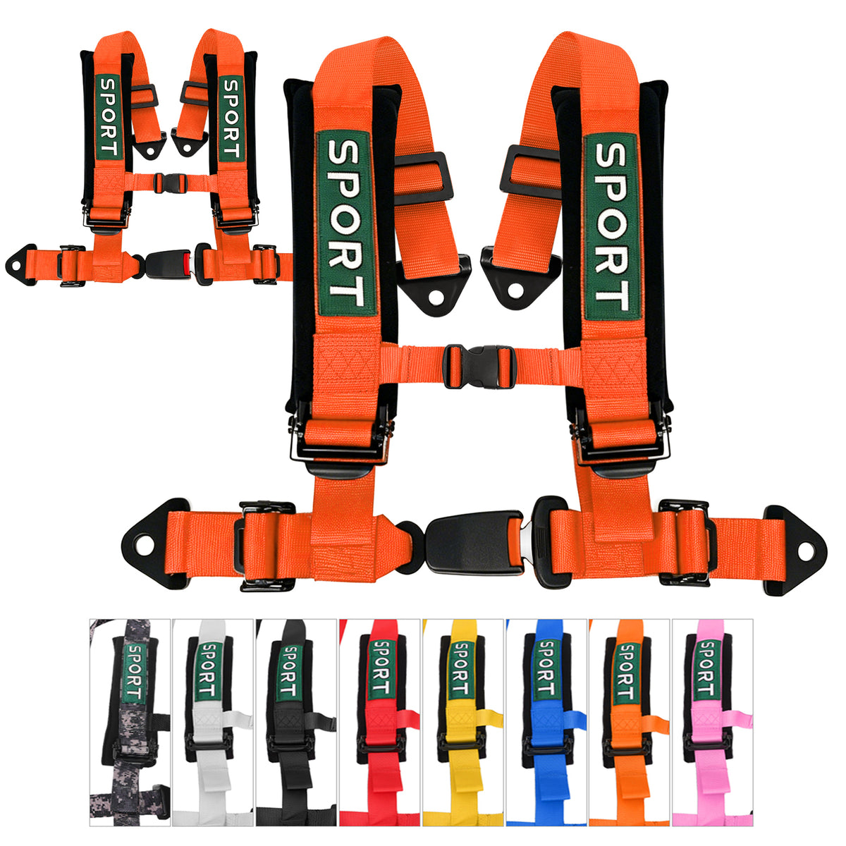 4 Point Racing Harness, 2 Inch Nylon Straps, Quick Release, 9 Colors