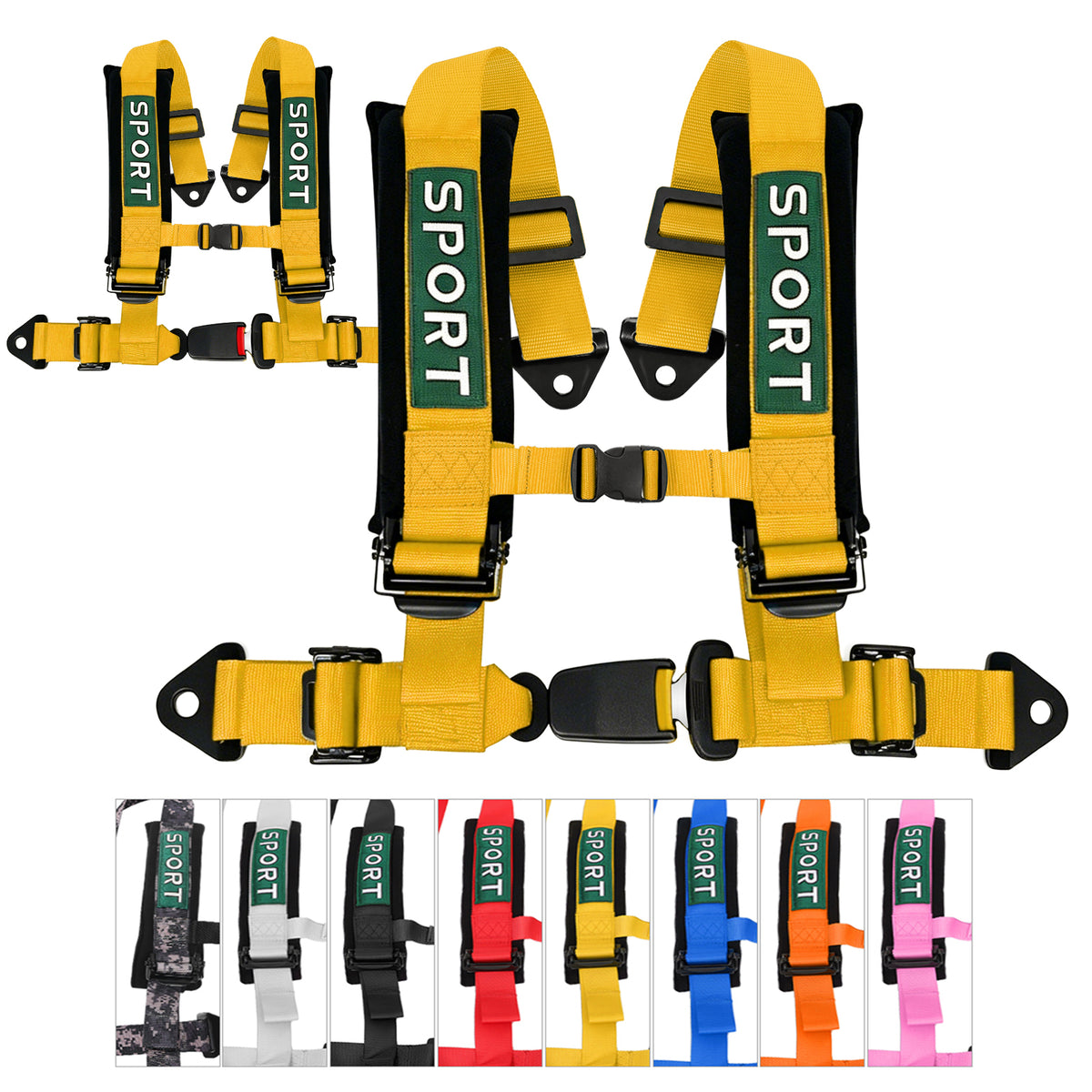 4 Point Racing Harness, 2 Inch Nylon Straps, Quick Release, 9 Colors