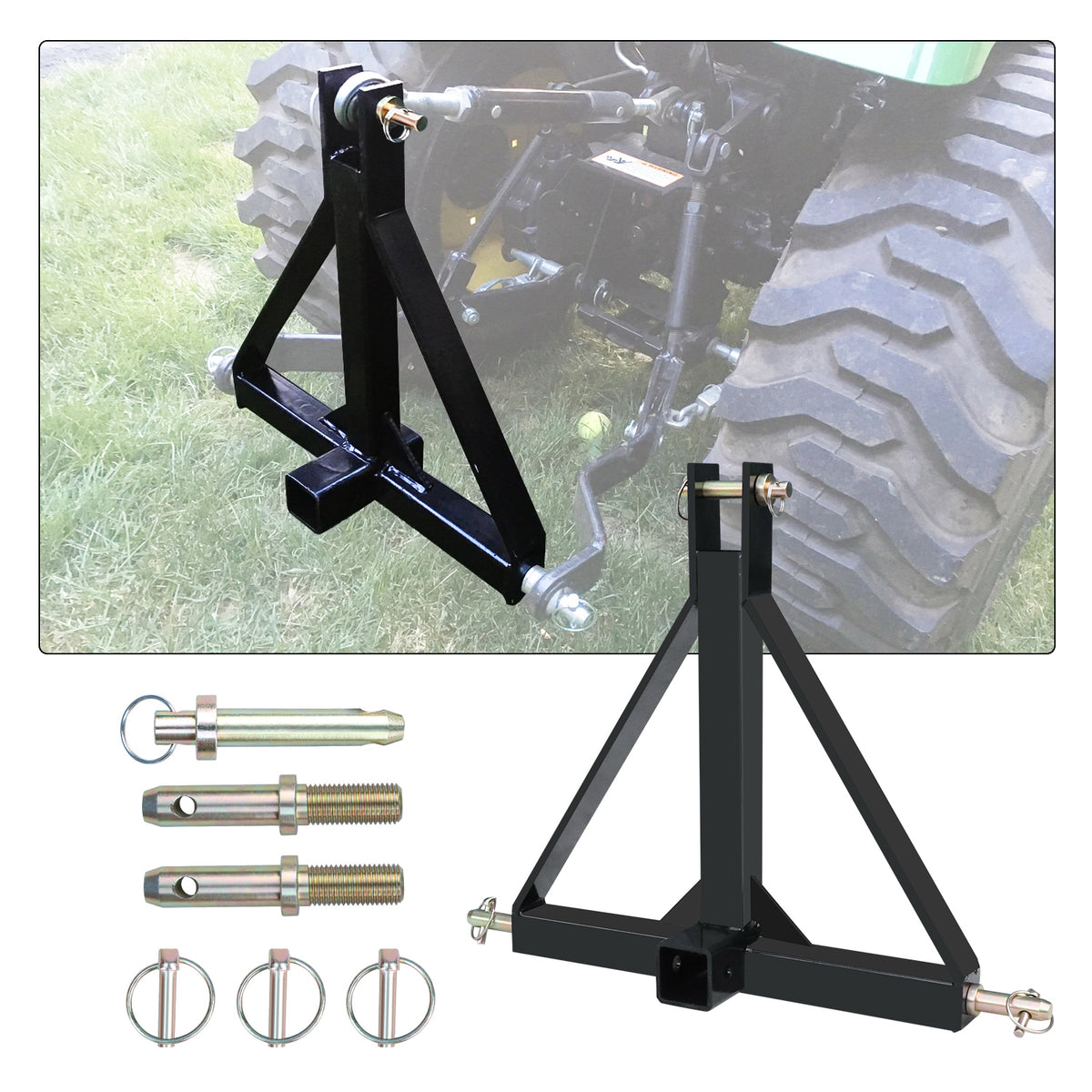 3 Point Hitch 2 Inch Receiver with Ball Mount, Category 1