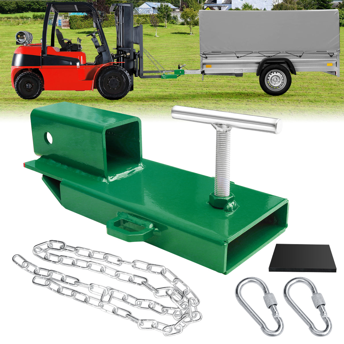 Forklift Hitch Receiver Attachment, 2 Inch, 3000 lb, with Safety Chain