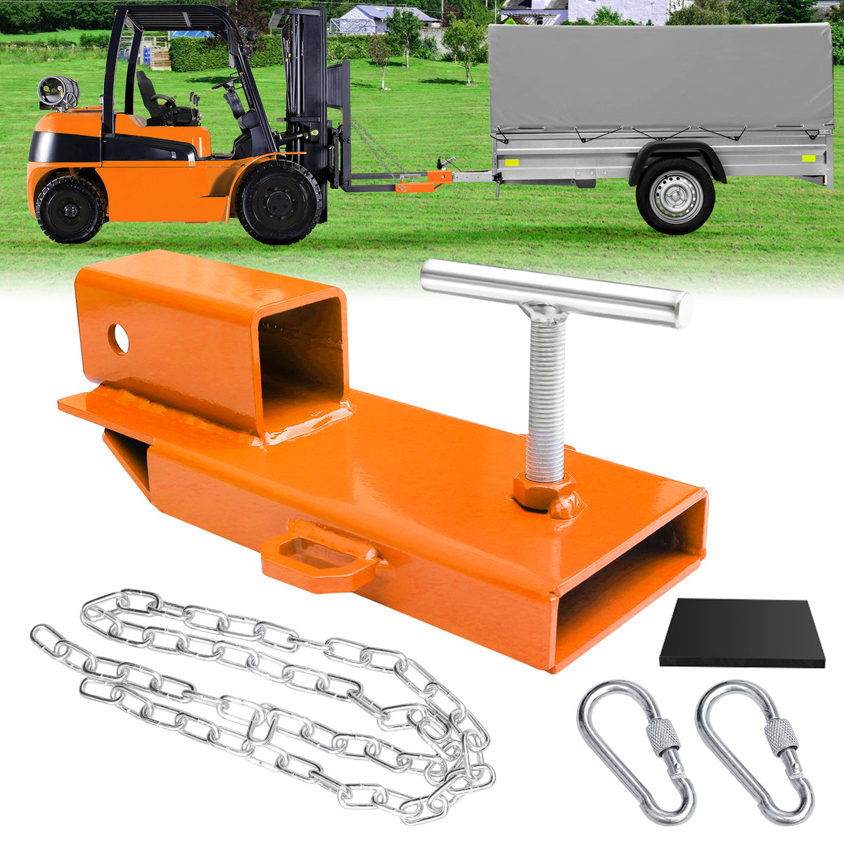Forklift Hitch Receiver Attachment, 2 Inch, 3000 lb, with Safety Chain