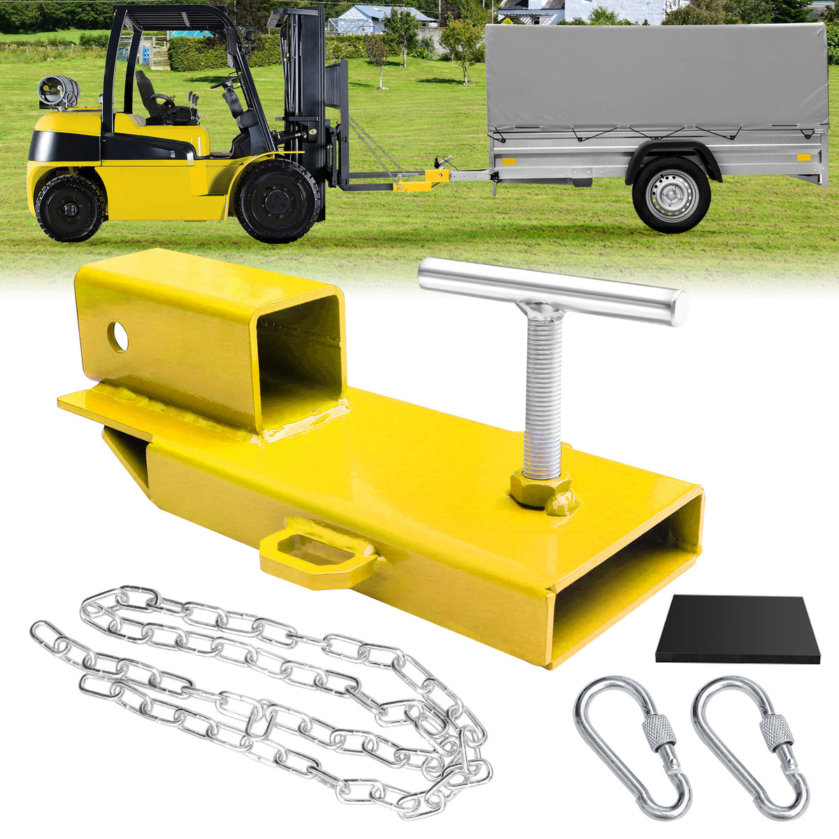 Forklift Hitch Receiver Attachment, 2 Inch, 3000 lb, with Safety Chain