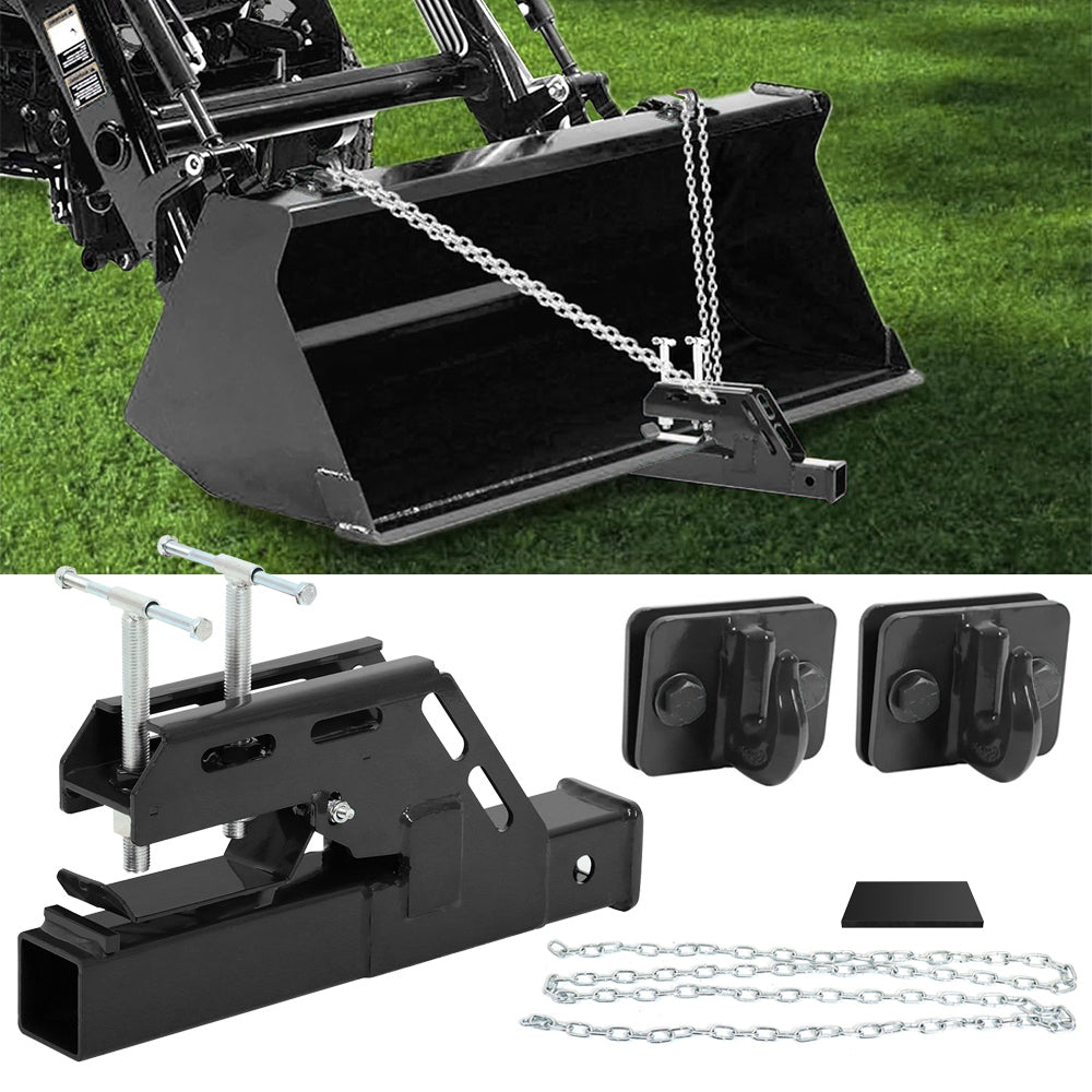 Tractor Bucket Hitch with 3/8 Inch Tow Hook & Chain, 2 Inch Receiver