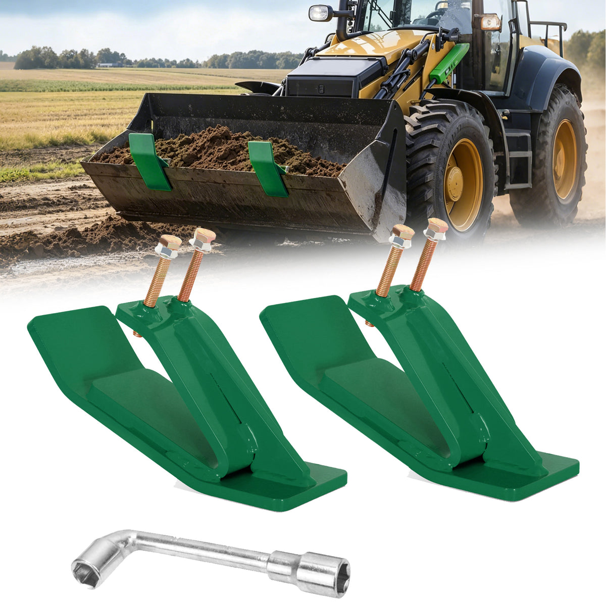 Tractor Bucket Protector Edge Guards, 3/8 Inch Steel, Set of 2